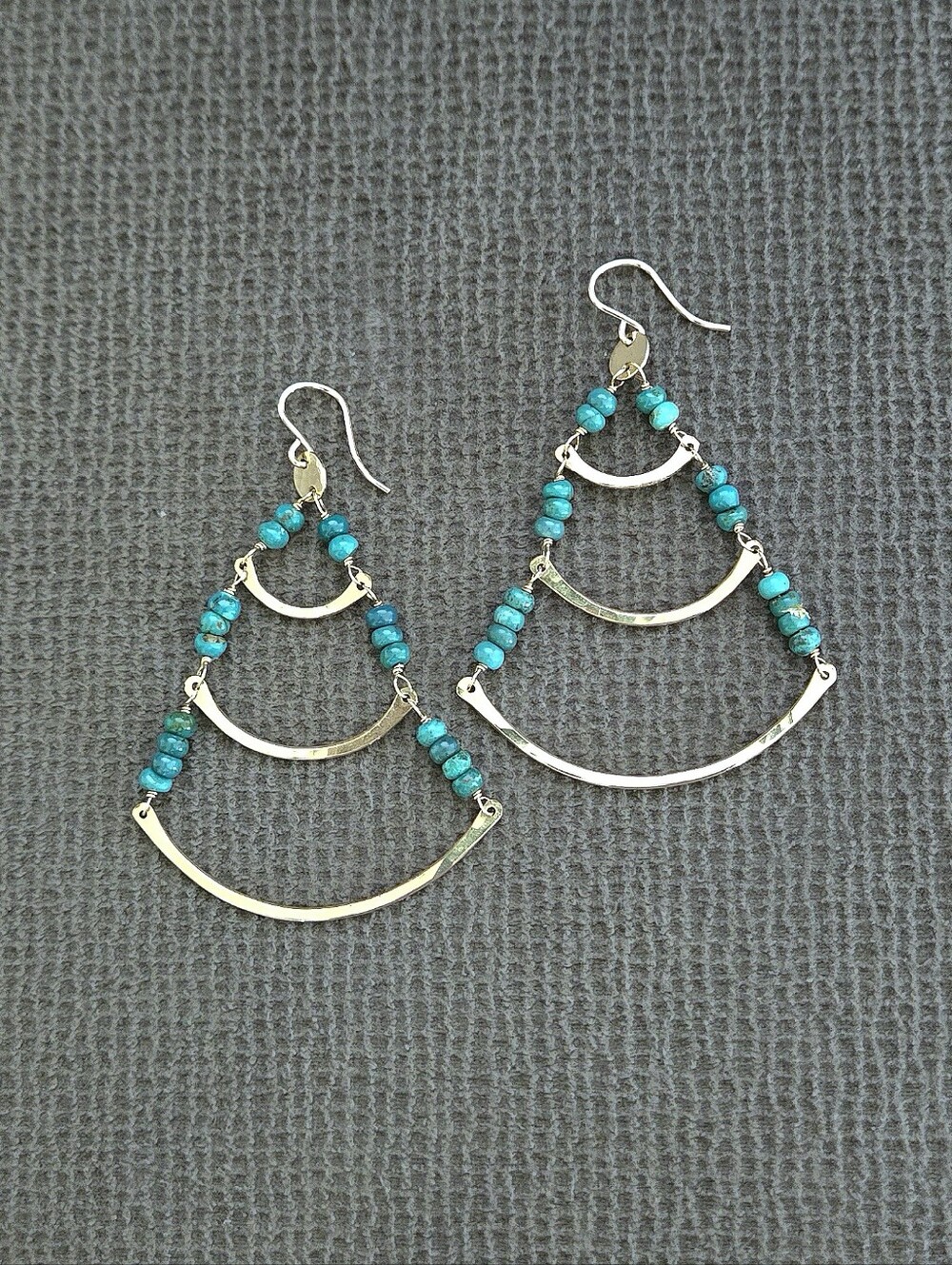 Three3️⃣ Tier Gold💛 Earrings with Turquoise🩵 Beads - NWOT - Picture 5 of 15